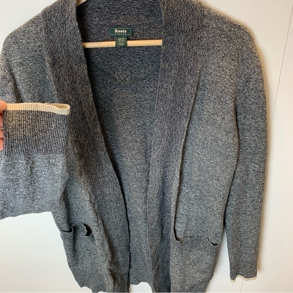 Roots Open Cardigan Charcoal Grey Cabin  Cottagecore Cotton Blend Women’s sz XS - Picture 2 of 9